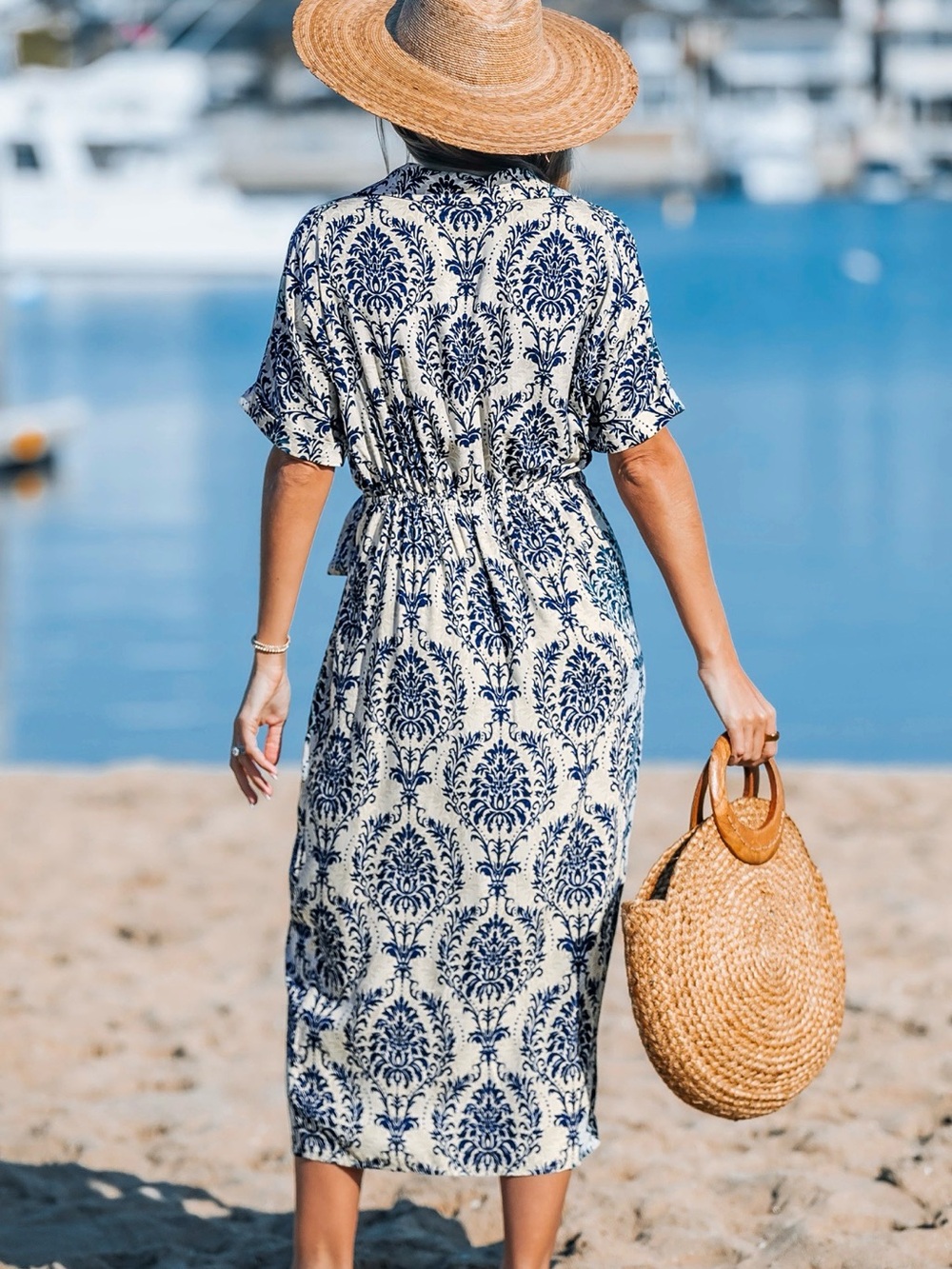 NWT CupShe Women's Blue & White Printed Wrap Cover-Up Dress - Picture 2 of 7